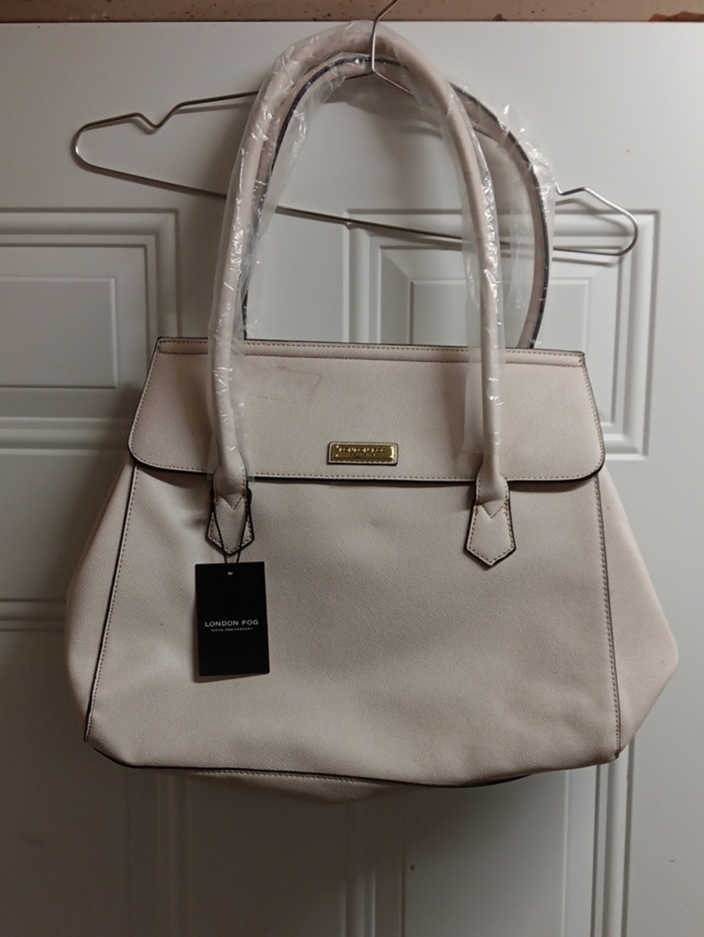 London Fog Ivory Structured Flap-Top Maille Tote